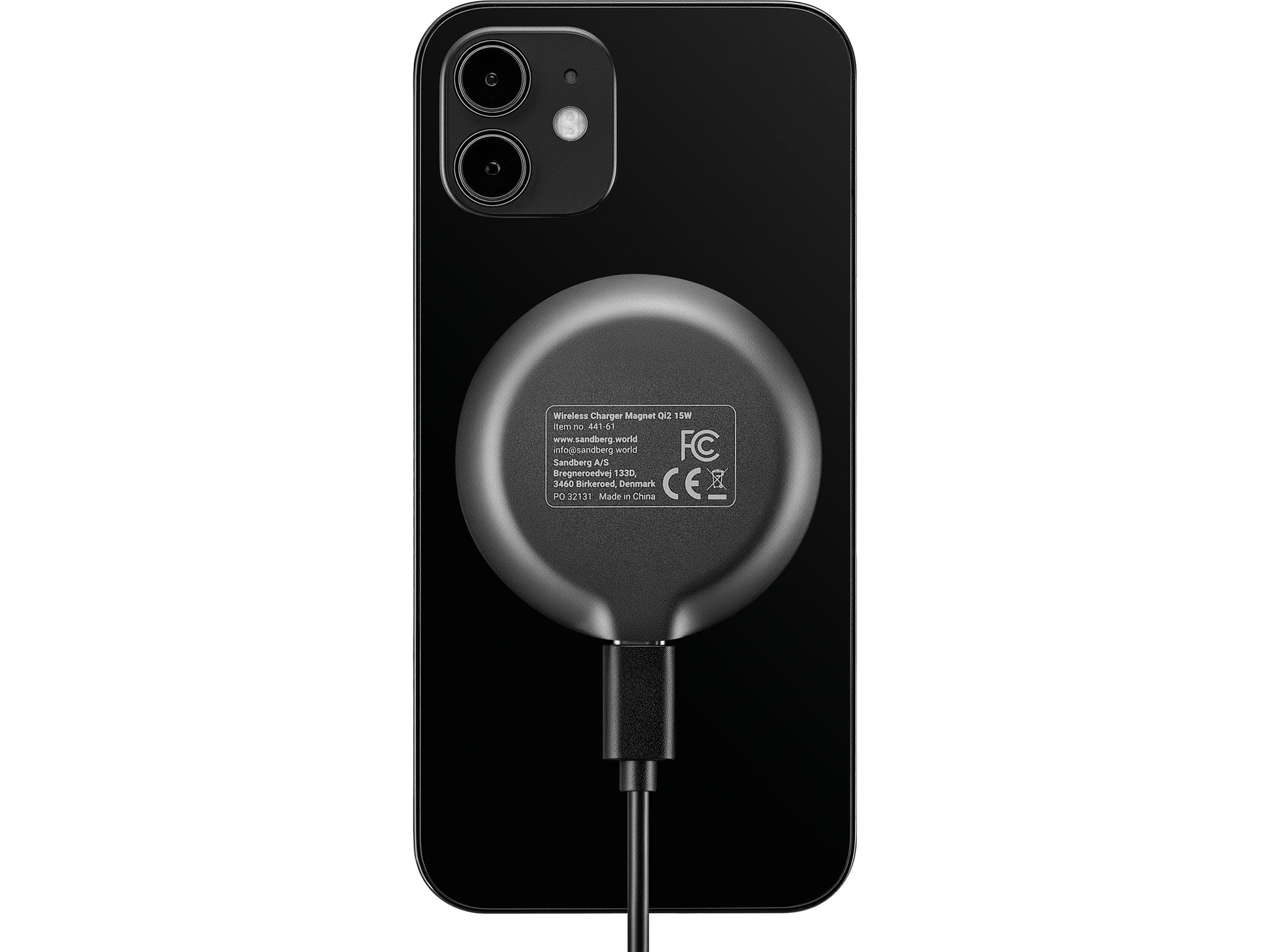 Sandberg Wireless Charger Magnet Qi2 Kabelloses Ladegerät 15 W – Qi2, MagSafe-kompatibel – für MagSafe-Geräte