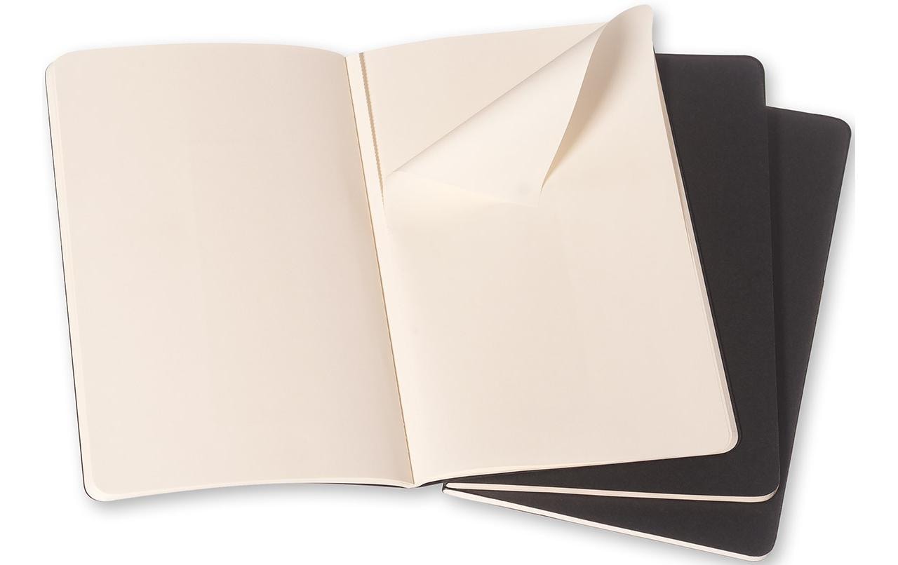 Moleskine Notizheft – 130 × 210 mm, letzte 16 Seiten herausnehmbar, Innentasche, schwarz, 3 Stück