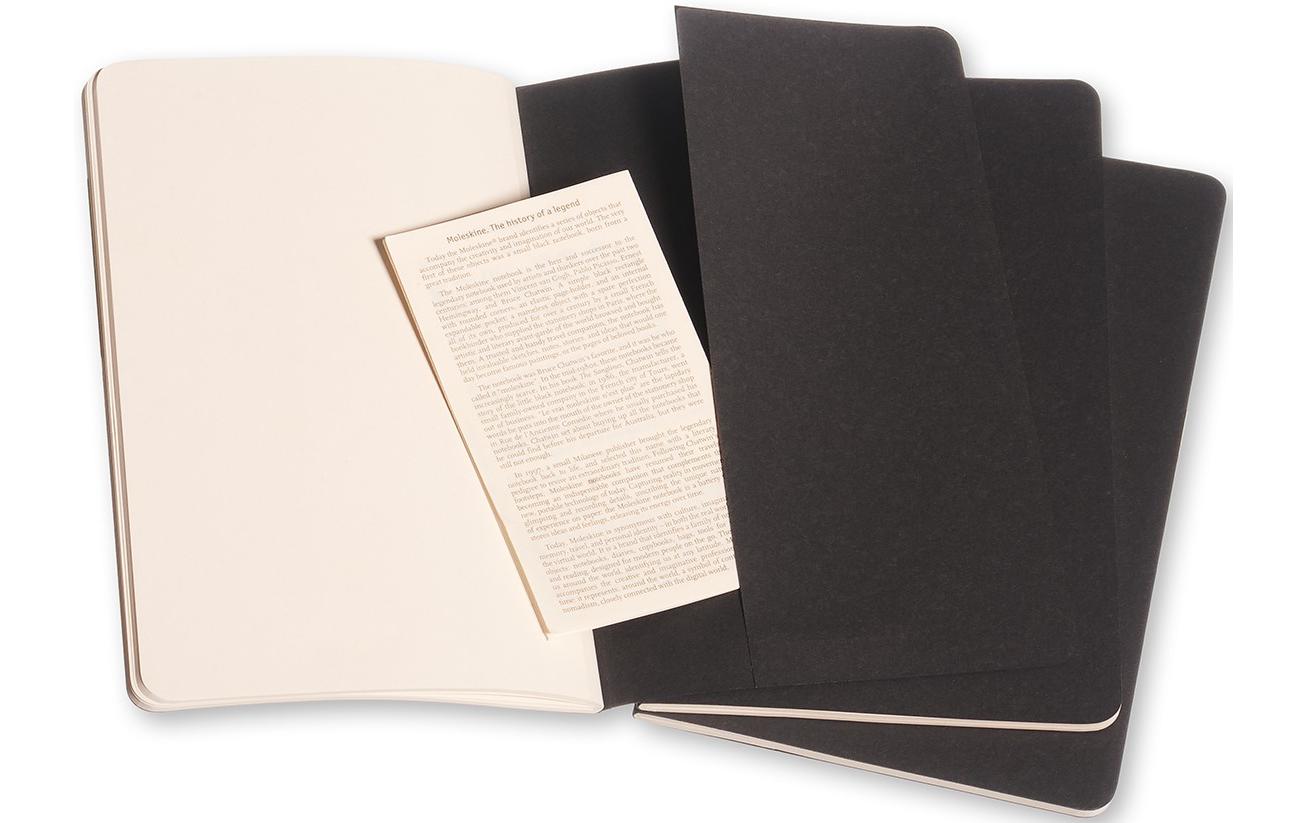 Moleskine Notizheft – 130 × 210 mm, letzte 16 Seiten herausnehmbar, Innentasche, schwarz, 3 Stück