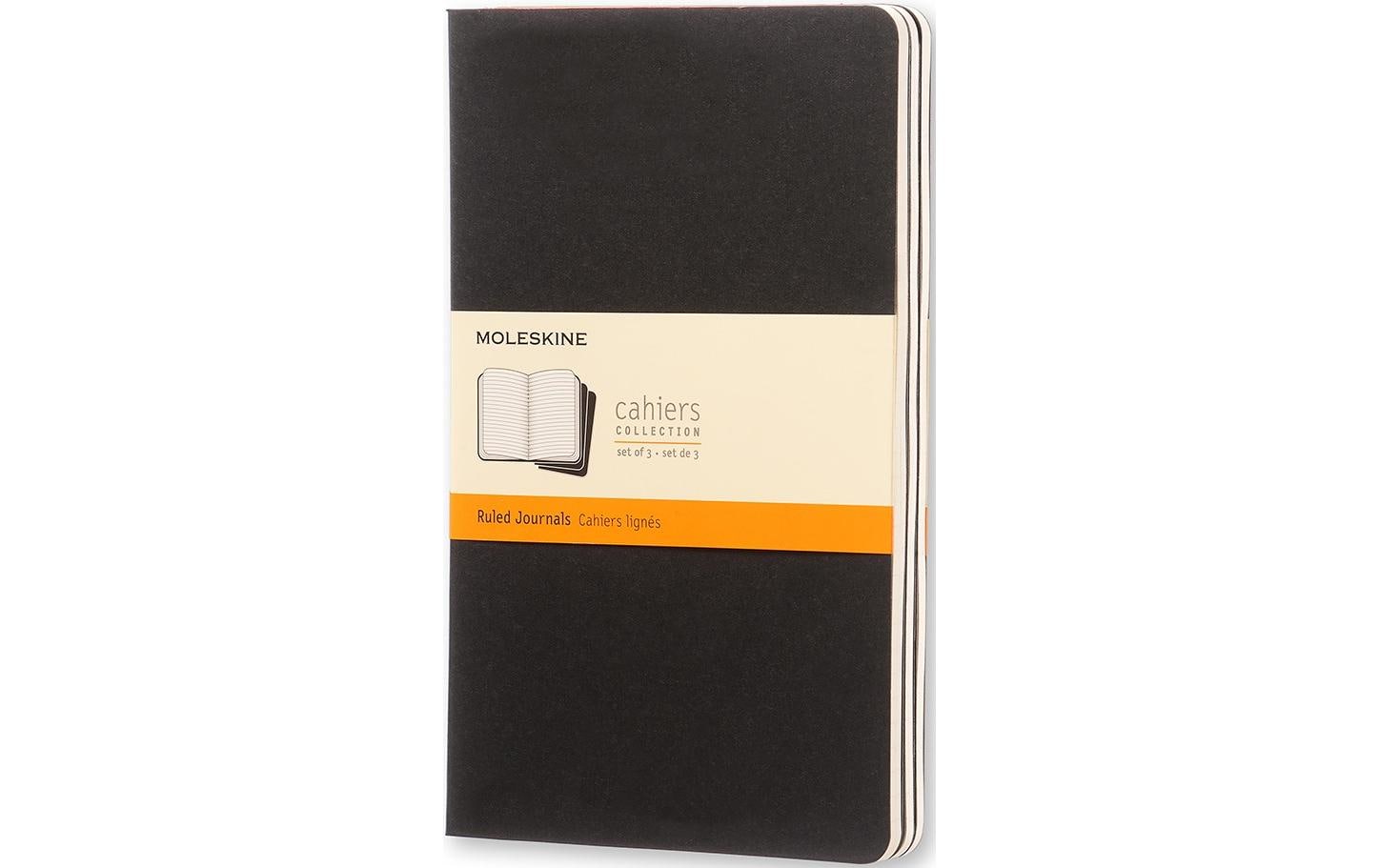 Moleskine Notizheft – 130 × 210 mm – 80 Blatt – 70 g/m² – Fadenheftung, grosse Innentasche – schwarz, 3 Stück