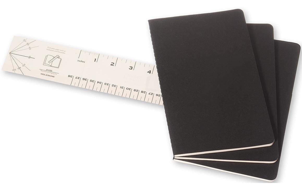 Moleskine Notizheft – 130 × 210 mm – 80 Blatt – 70 g/m² – Fadenheftung, grosse Innentasche – schwarz, 3 Stück