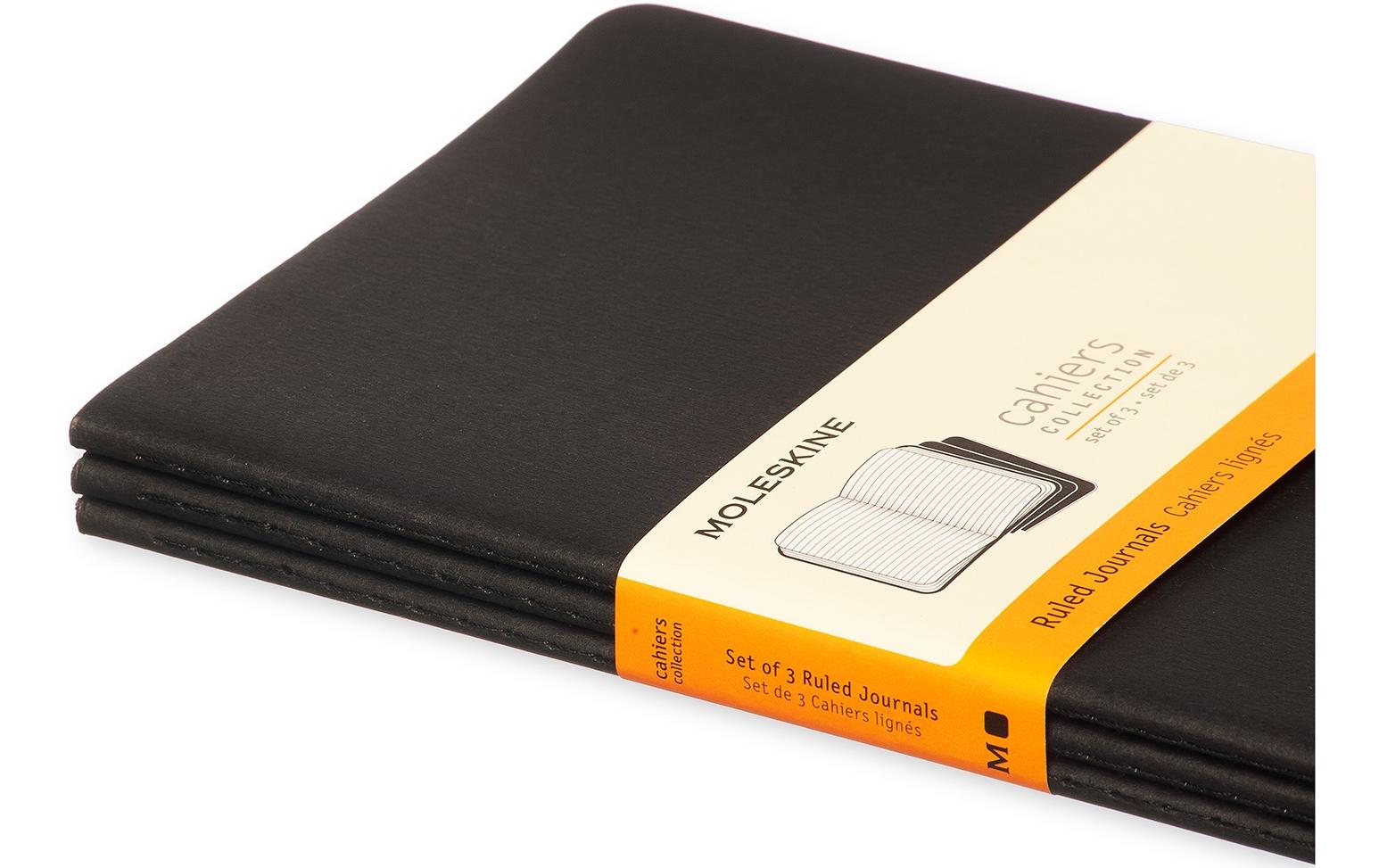 Moleskine Notizheft – 130 × 210 mm – 80 Blatt – 70 g/m² – Fadenheftung, grosse Innentasche – schwarz, 3 Stück