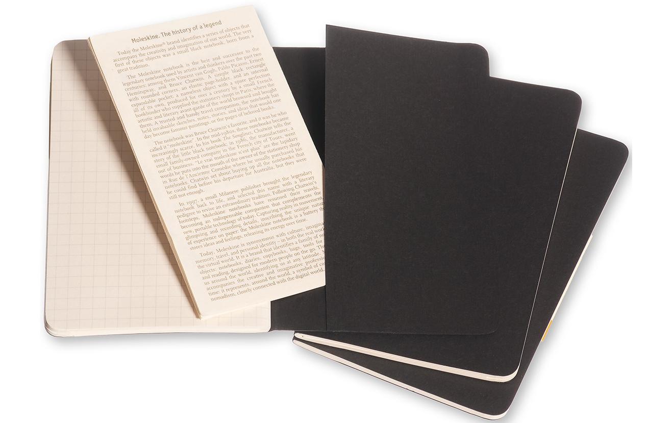 Moleskine Notizheft – 90 × 140 mm – 70 g/m² – Fadenheftung, heraustrennbar, Innentasche, schwarz, 3 Stück