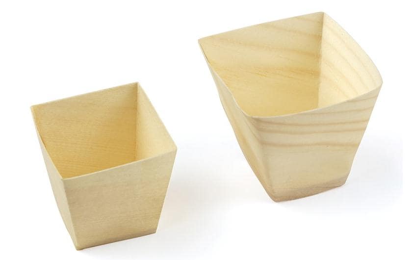 Sier Disposables Sier Fingerfood-Schale, Holz, konisch – 110 ml, 55×55×55 mm – FSC – 40 Stk.