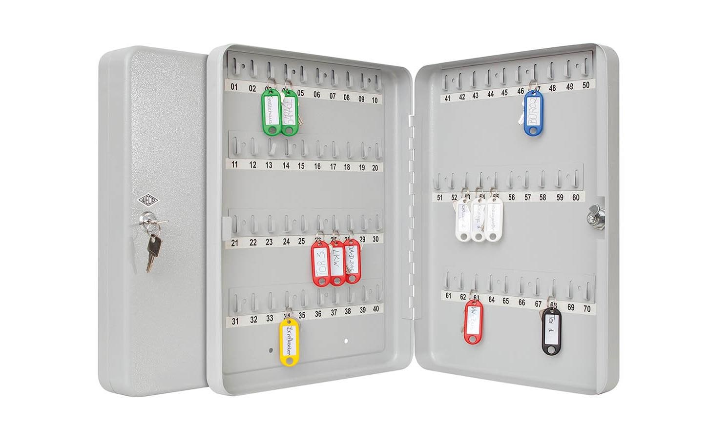 Wedo 102 56537X – Schlüsselschrank für 70 Schlüssel, Zylinderschloss, Stahlblech, Grau