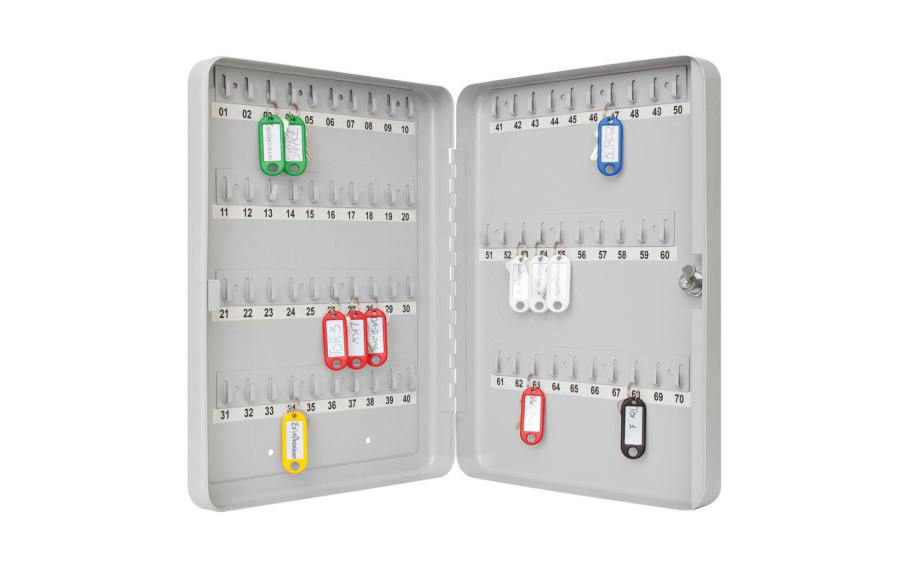 Wedo 102 56537X – Schlüsselschrank für 70 Schlüssel, Zylinderschloss, Stahlblech, Grau