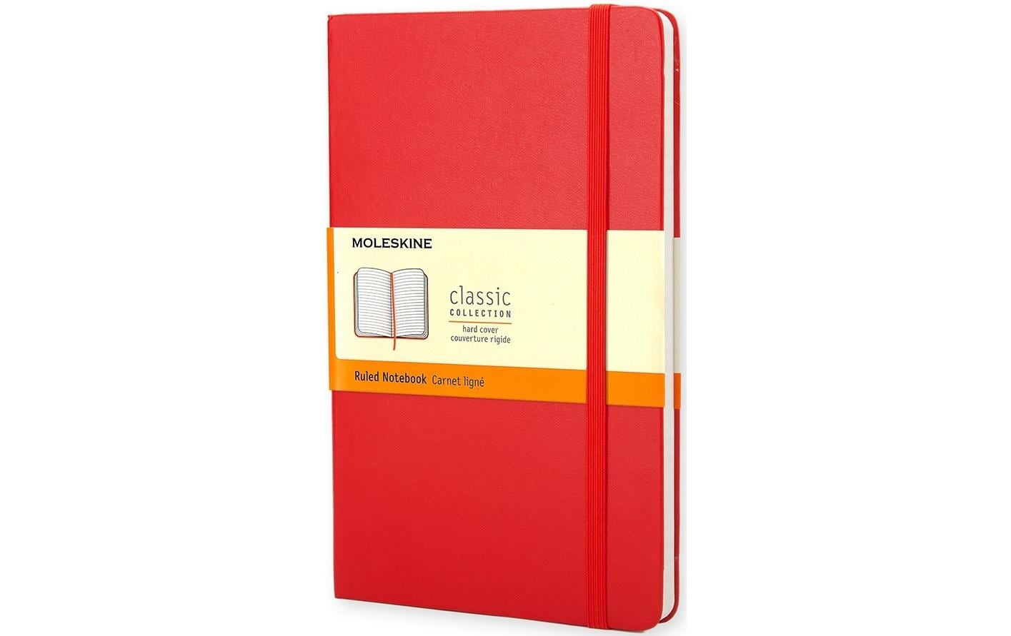 Moleskine Notizbuch A5, liniert, Fadenheftung, Hardcover, 240 Seiten, 70 g/m² – rot
