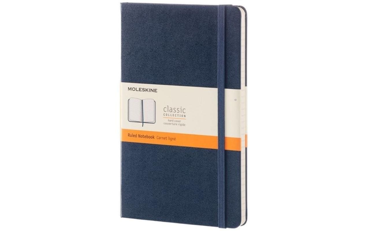 Moleskine Notizbuch A5, liniert, Fadenheftung, Hardcover, 240 Seiten, 70 g/m² – dunkelblau
