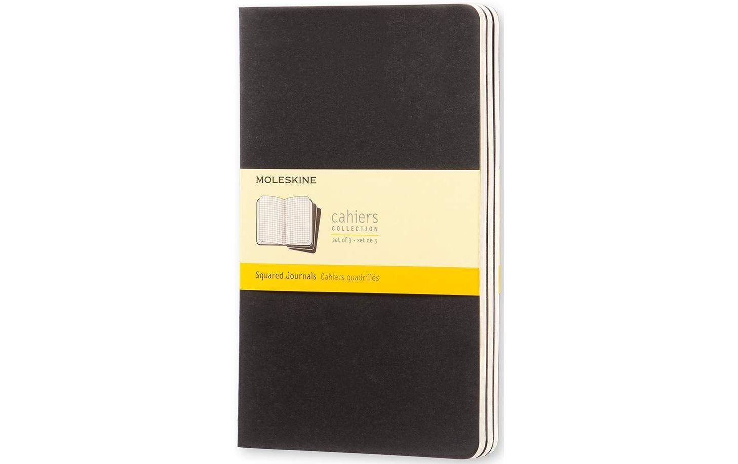 Moleskine Cahier Notizheft – 130 × 210 mm – kariert – 80 Blatt – Fadenheftung, Innentasche, schwarz, 3 Stück
