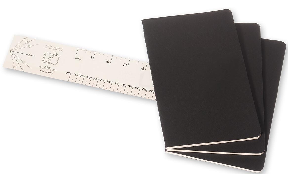 Moleskine Cahier Notizheft – 130 × 210 mm – kariert – 80 Blatt – Fadenheftung, Innentasche, schwarz, 3 Stück
