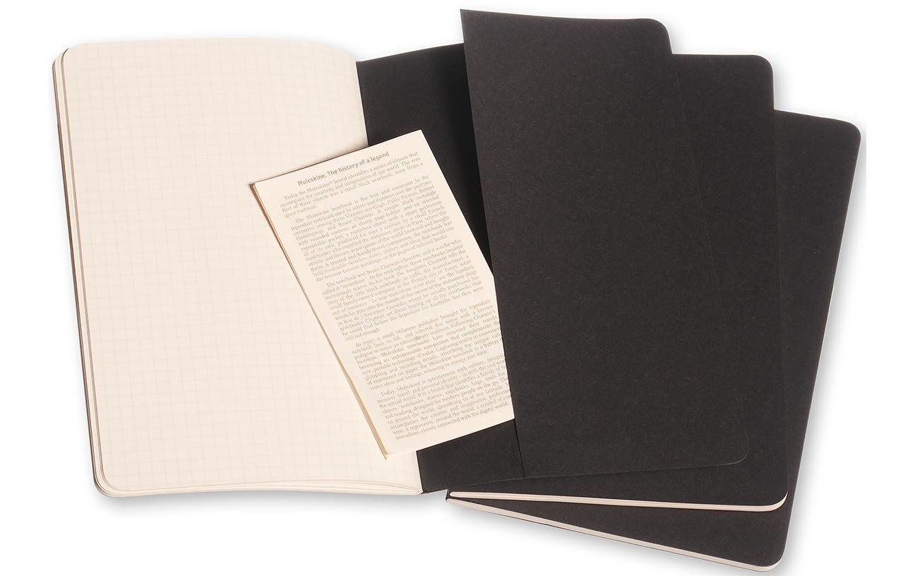 Moleskine Cahier Notizheft – 130 × 210 mm – kariert – 80 Blatt – Fadenheftung, Innentasche, schwarz, 3 Stück