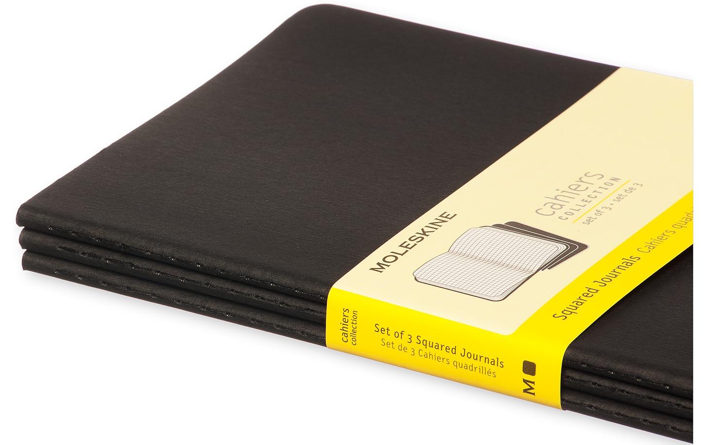 Moleskine Cahier Notizheft – 130 × 210 mm – kariert – 80 Blatt – Fadenheftung, Innentasche, schwarz, 3 Stück