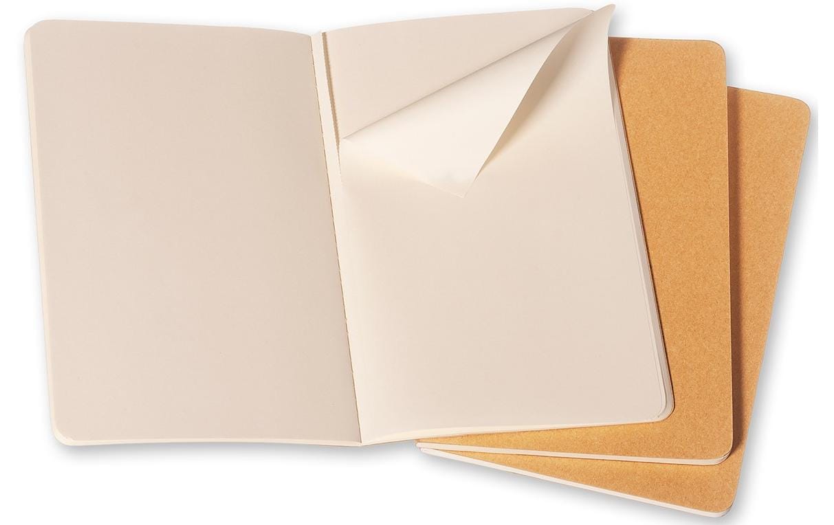 Moleskine Notizheft – 90 × 140 mm – 70 g/m² – Hardcover, perforiert, Einstecktasche – beige, 3 Stück