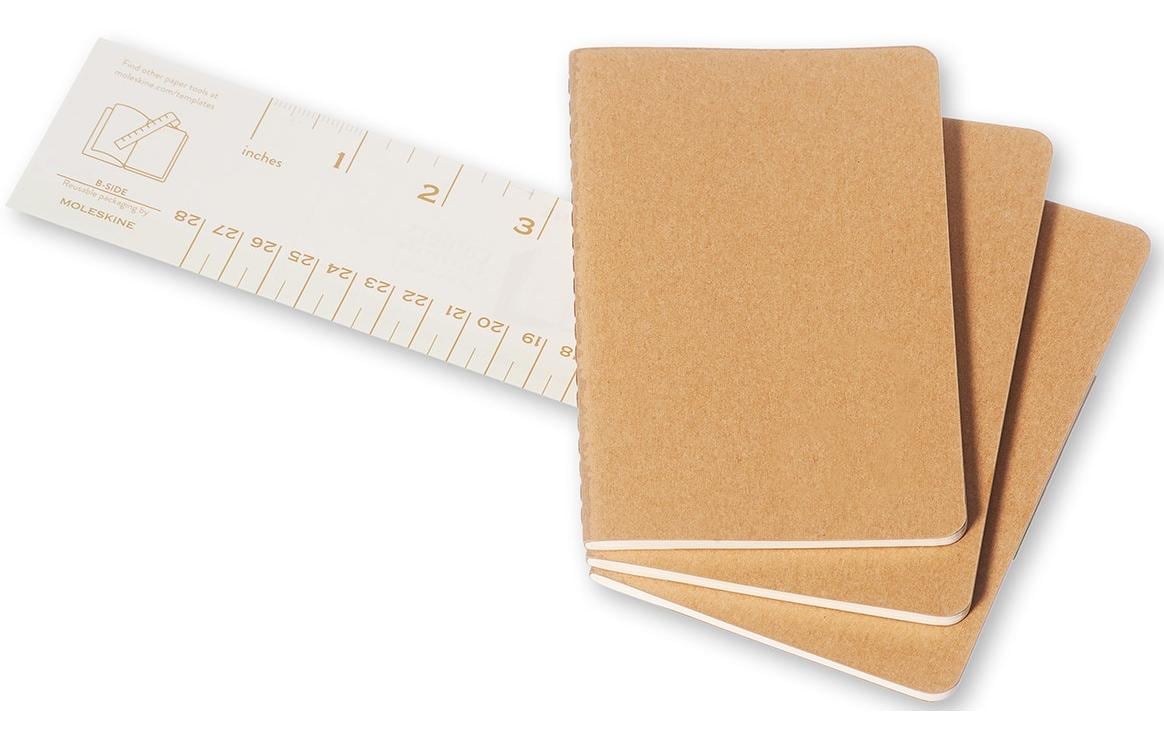 Moleskine Notizheft – 90 × 140 mm – 70 g/m² – Hardcover, perforiert, Einstecktasche – beige, 3 Stück