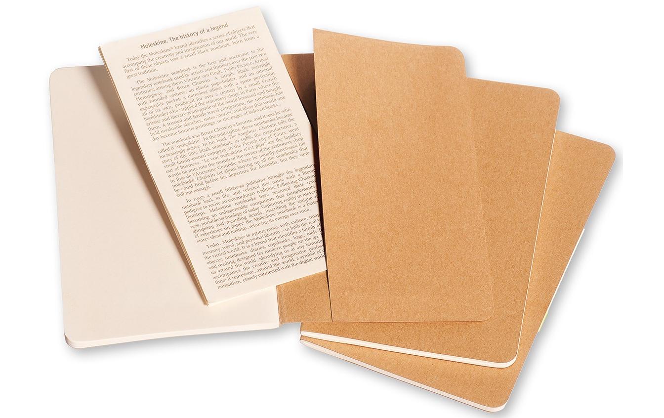 Moleskine Notizheft – 90 × 140 mm – 70 g/m² – Hardcover, perforiert, Einstecktasche – beige, 3 Stück