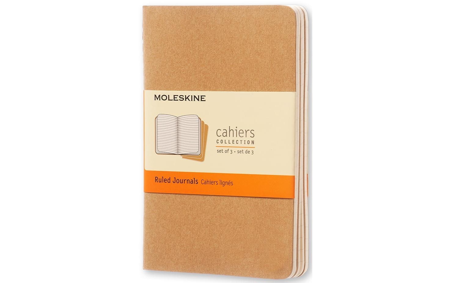 Moleskine Notizheft – 90 × 140 mm – Hardcover, herausnehmbare 16 Seiten, Einstecktasche, beige, 3 Stück