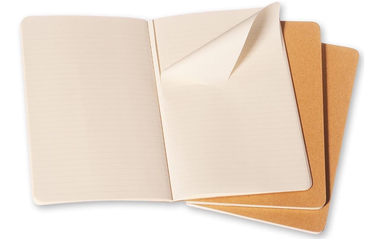 Moleskine Notizheft – 90 × 140 mm – Hardcover, herausnehmbare 16 Seiten, Einstecktasche, beige, 3 Stück