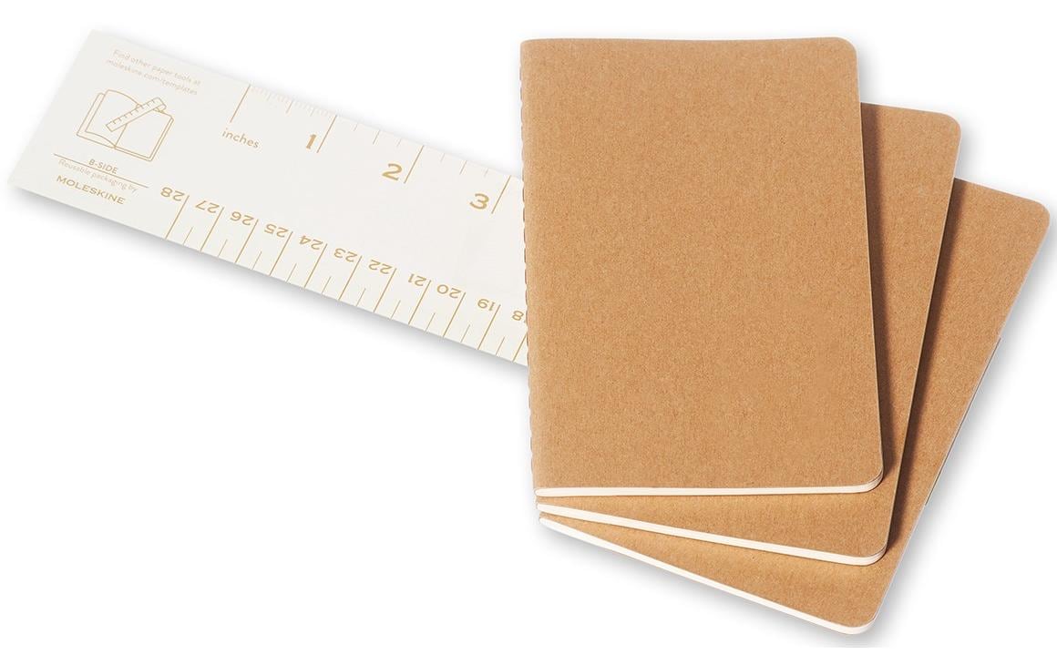 Moleskine Notizheft – 90 × 140 mm – Hardcover, herausnehmbare 16 Seiten, Einstecktasche, beige, 3 Stück
