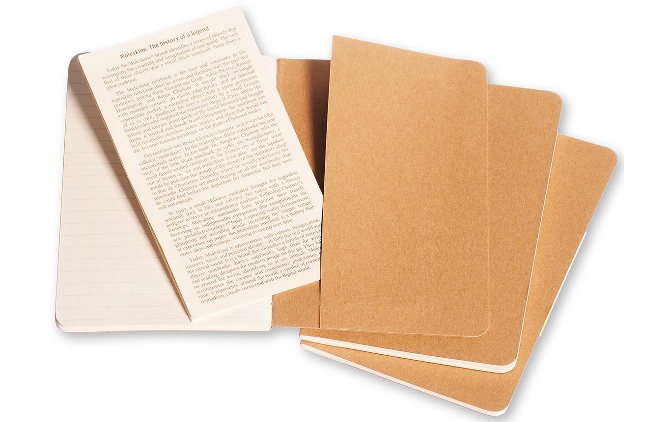 Moleskine Notizheft – 90 × 140 mm – Hardcover, herausnehmbare 16 Seiten, Einstecktasche, beige, 3 Stück