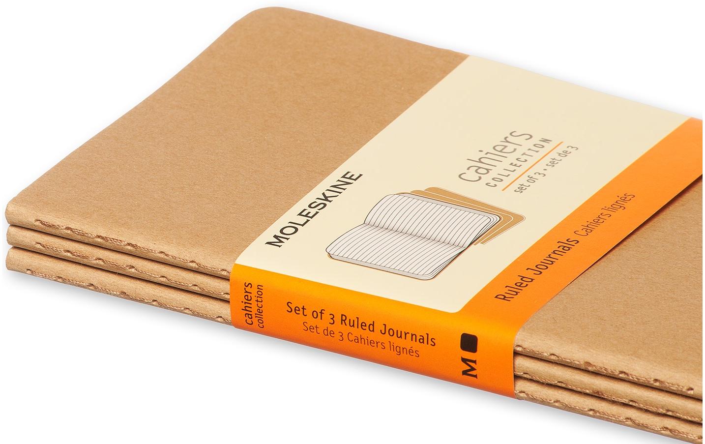 Moleskine Notizheft – 90 × 140 mm – Hardcover, herausnehmbare 16 Seiten, Einstecktasche, beige, 3 Stück