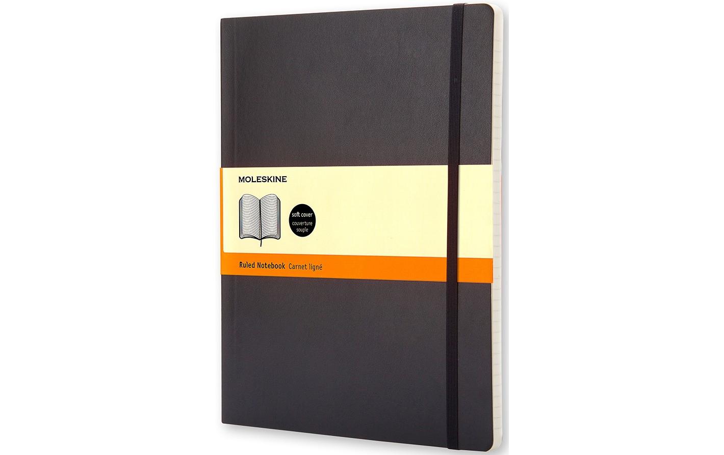 Moleskine Notizbuch, 190 × 250 mm, liniert, Fadenheftung, Softcover, 192 Seiten, 70 g/m² – schwarz
