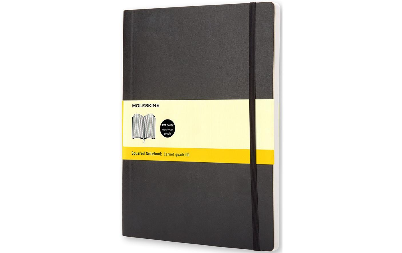 Moleskine Notizbuch, 190 × 250 mm, kariert, Fadenheftung, Softcover, 192 Seiten, 70 g/m² – schwarz