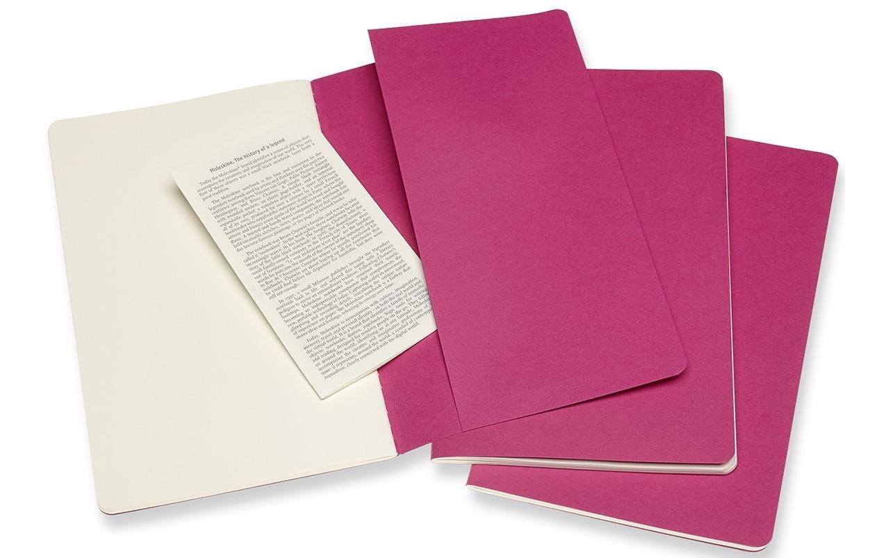 Moleskine Notizheft – 130 × 210 mm – perforiert, Innentasche, sichtbare Fadenheftung, pink, FSC, 3 Stück