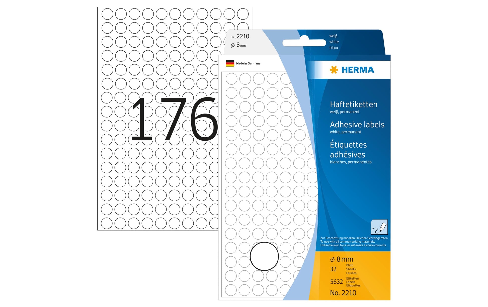 HERMA Haftetiketten – rund Ø 8 mm, permanent, weiss, 32 Blatt (5'632 Stk.)