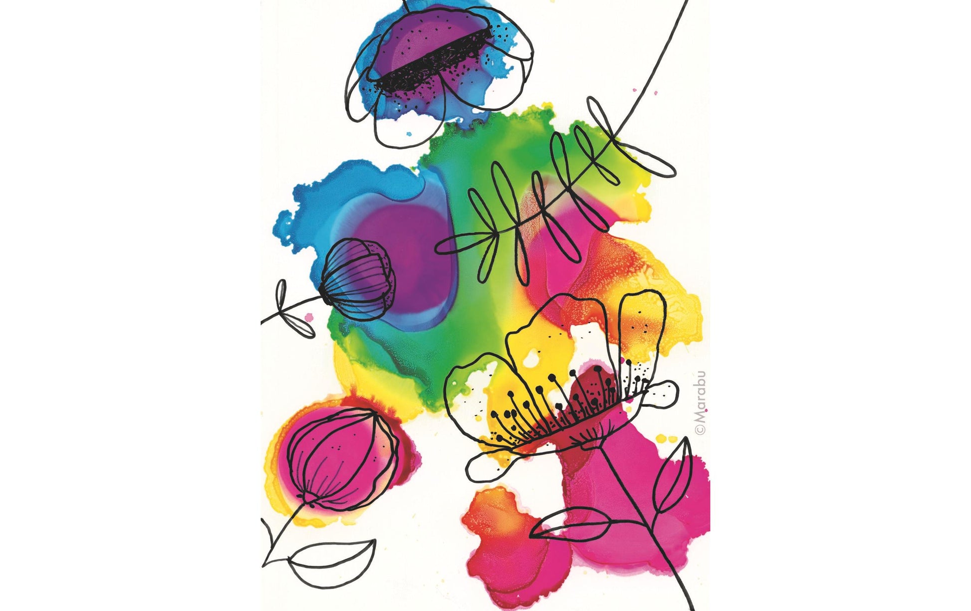 Marabu FLOWERS Alcohol Ink-Set – 3 Farben – 3×20 ml (60 ml) – inkl. Marker, 5×Spezialpapier A6