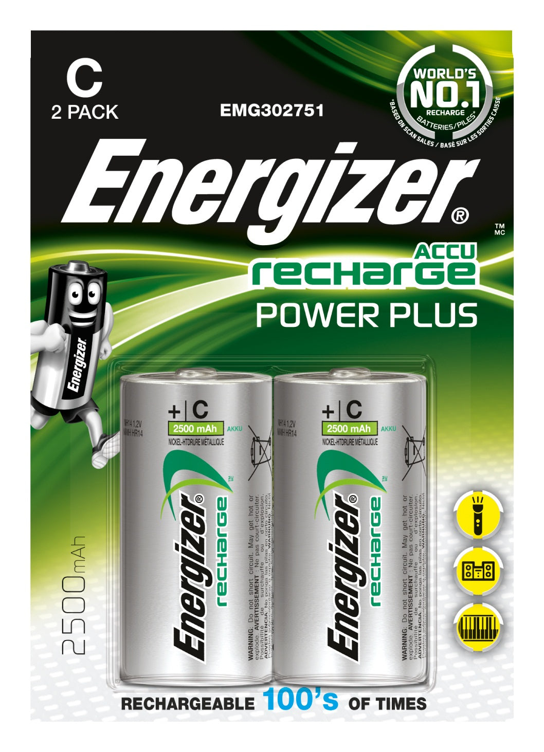 Energizer ENRC2500P2 Akku 1,2 V 2500 mAh 3,00 Wh Ni-MH – für C-Geräte