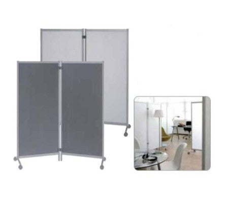 PaperFlow Stellwand – 760 × 1'700 mm, Aluminiumrahmen, Grau, mit Rollen, 2er-Set