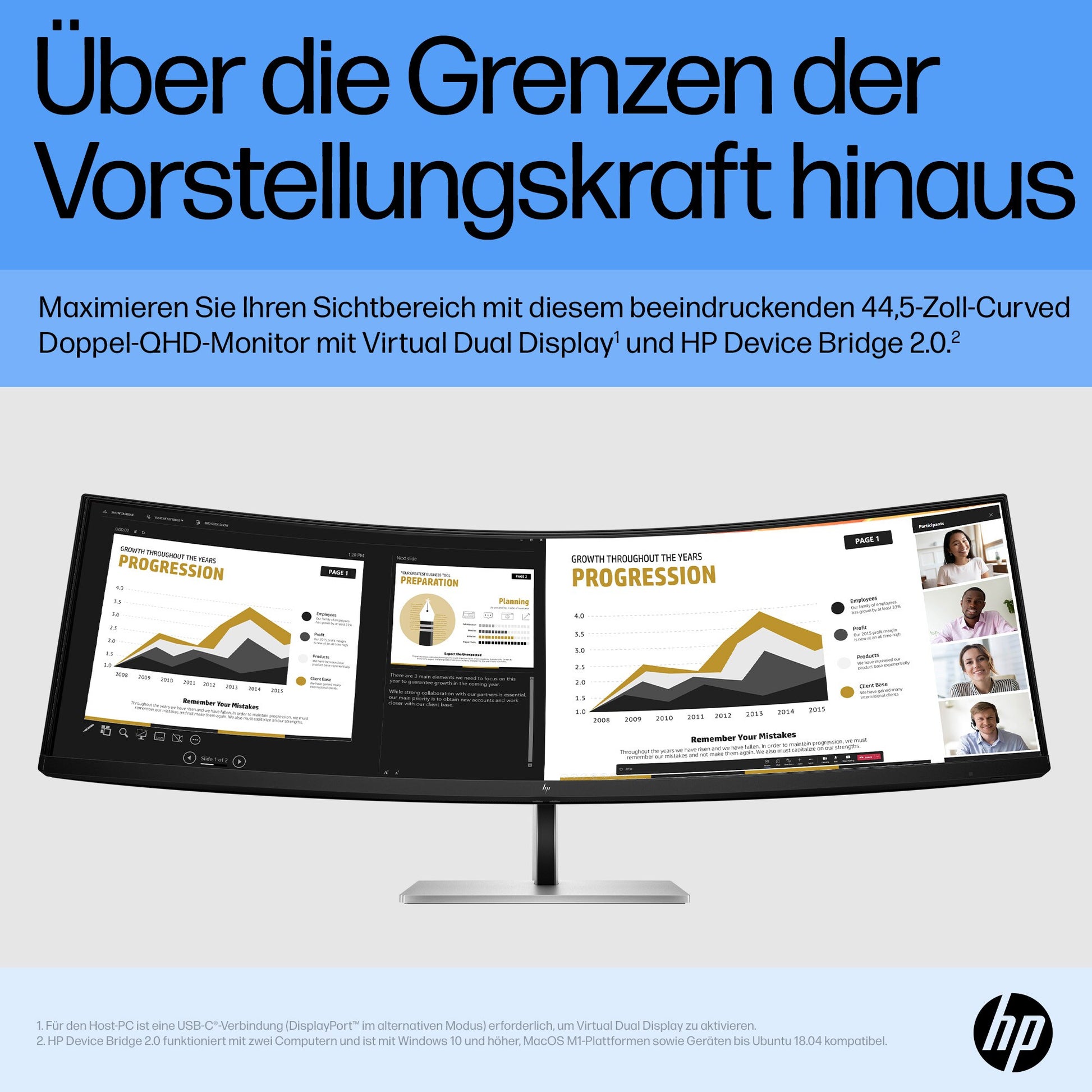 HP E45c G5 – Monitor, 44,5", VA, 165 Hz, 400 cd/m², Gebogen, USB-C, VESA 100 × 100, Schwarz