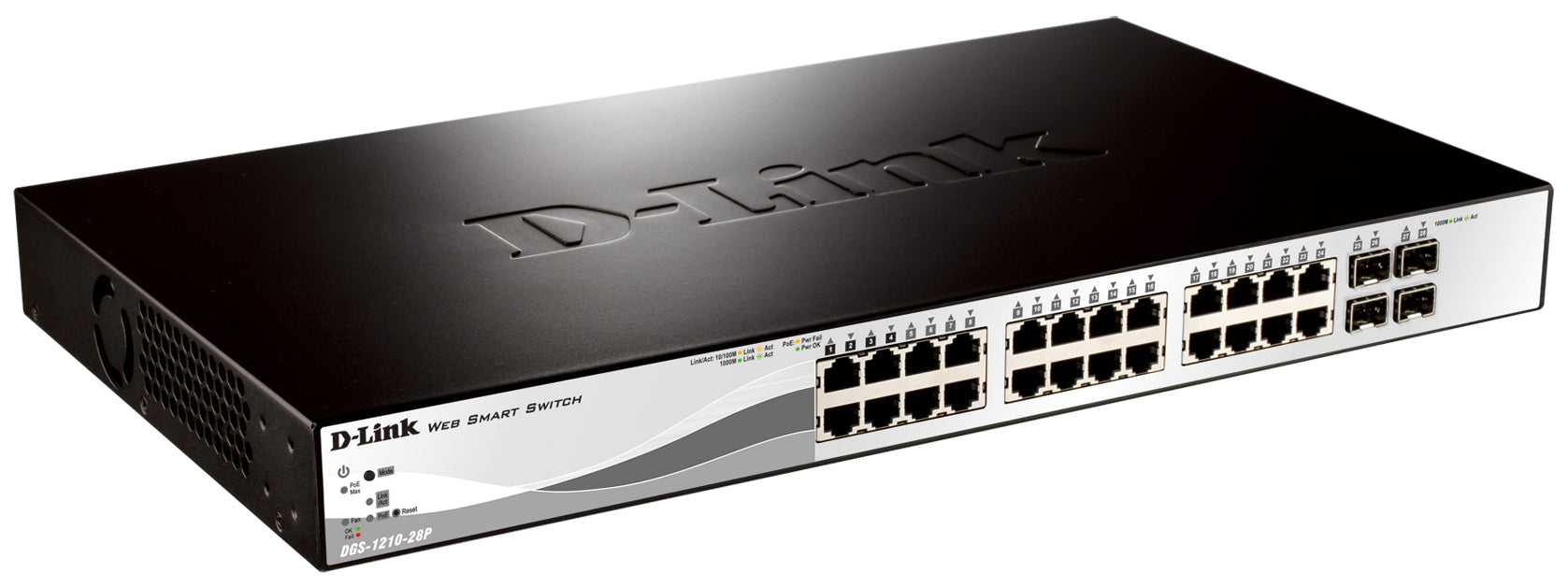 D-Link DGS-1210-28P – Verwalteter L2 Switch – 24× 1G, 4× SFP, PoE+, PoE-Budget 193 W, 19", 1U