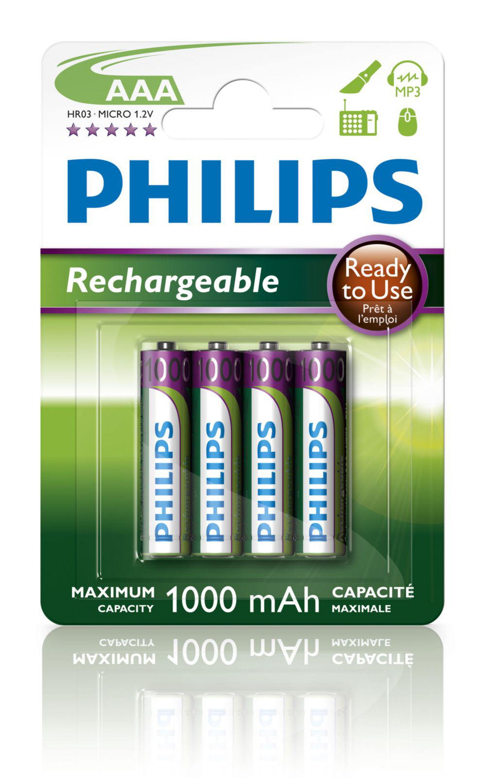 Philips AAA Akkus – NiMH, 1000 mAh, 1,2 V – 4 Stk.
