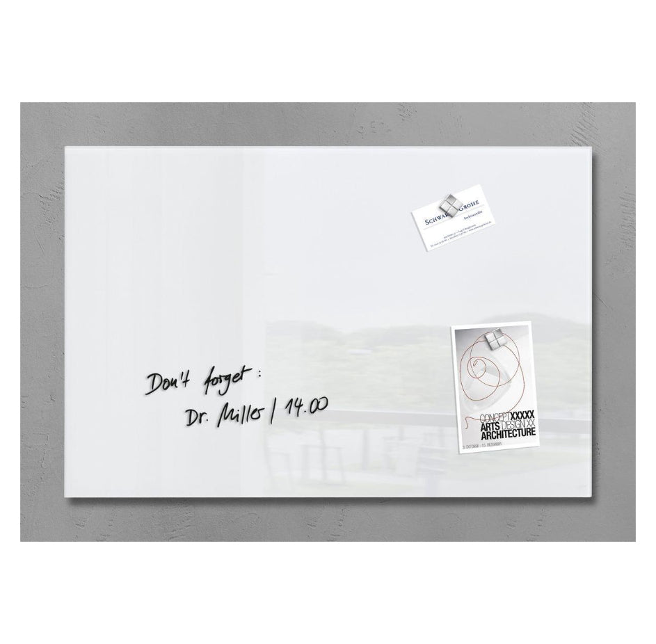 Sigel Whiteboard – 60 × 40 cm, Glas, magnetisch, Wandmontage, inkl. SuperDym-Magnetwürfel, Montagesatz