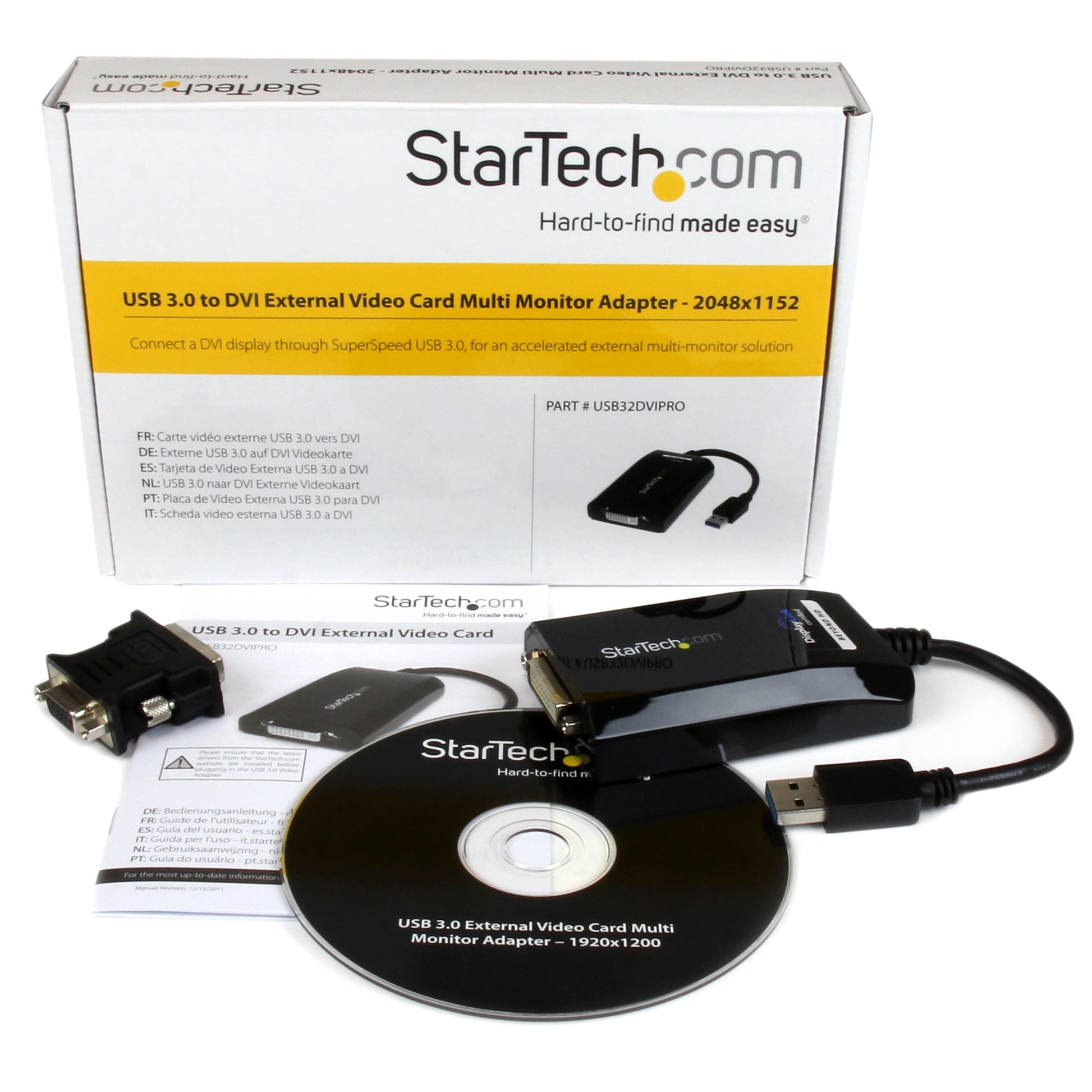StarTech.com Adapter USB-A zu DVI – 2048 × 1152, USB 3.2 Gen 1 (5 Gbit/s), 0,152 m – für Windows/Mac/Linux
