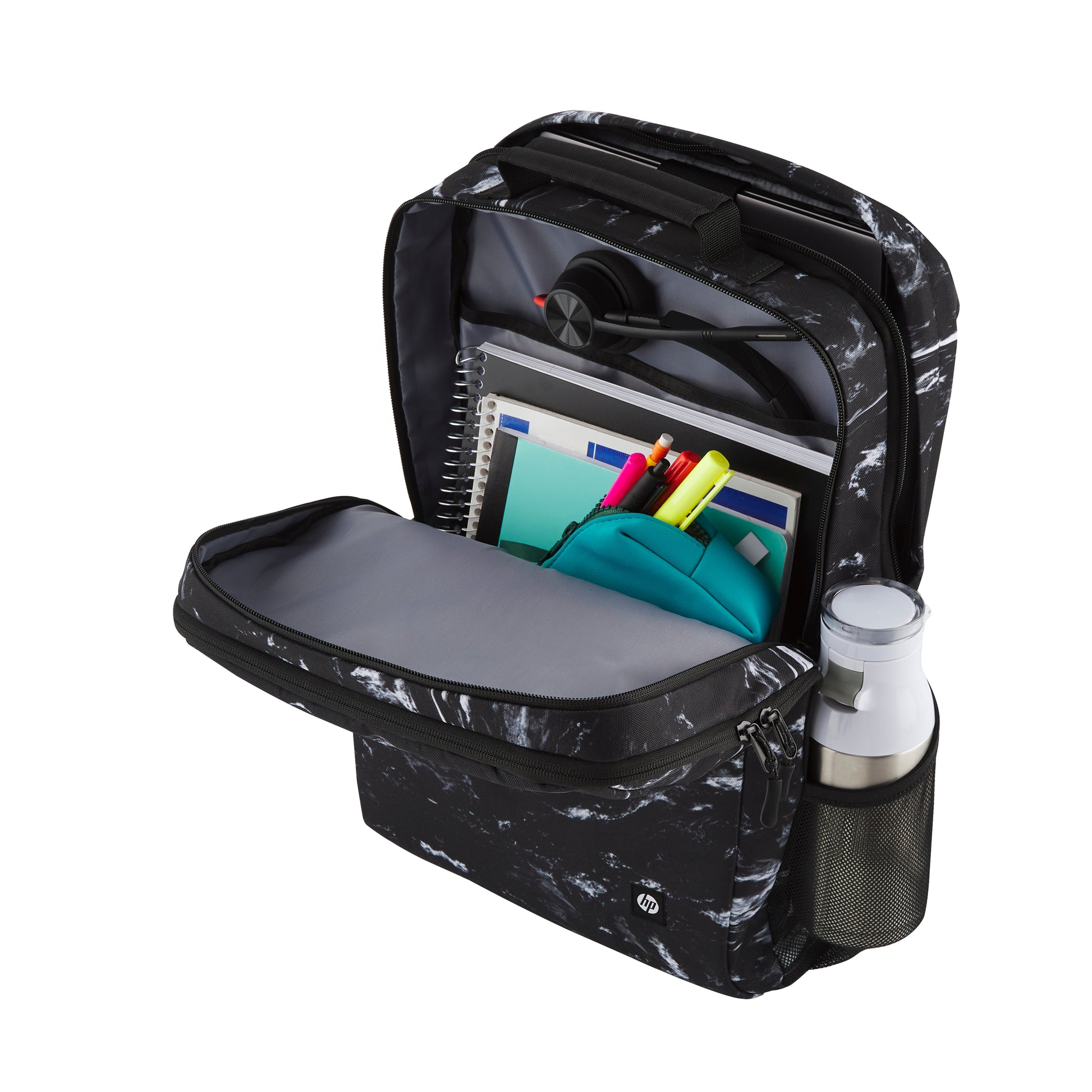 HP Campus XL Marble Stone Rucksack – Anhänger aus recyceltem Papier, Schwarz
