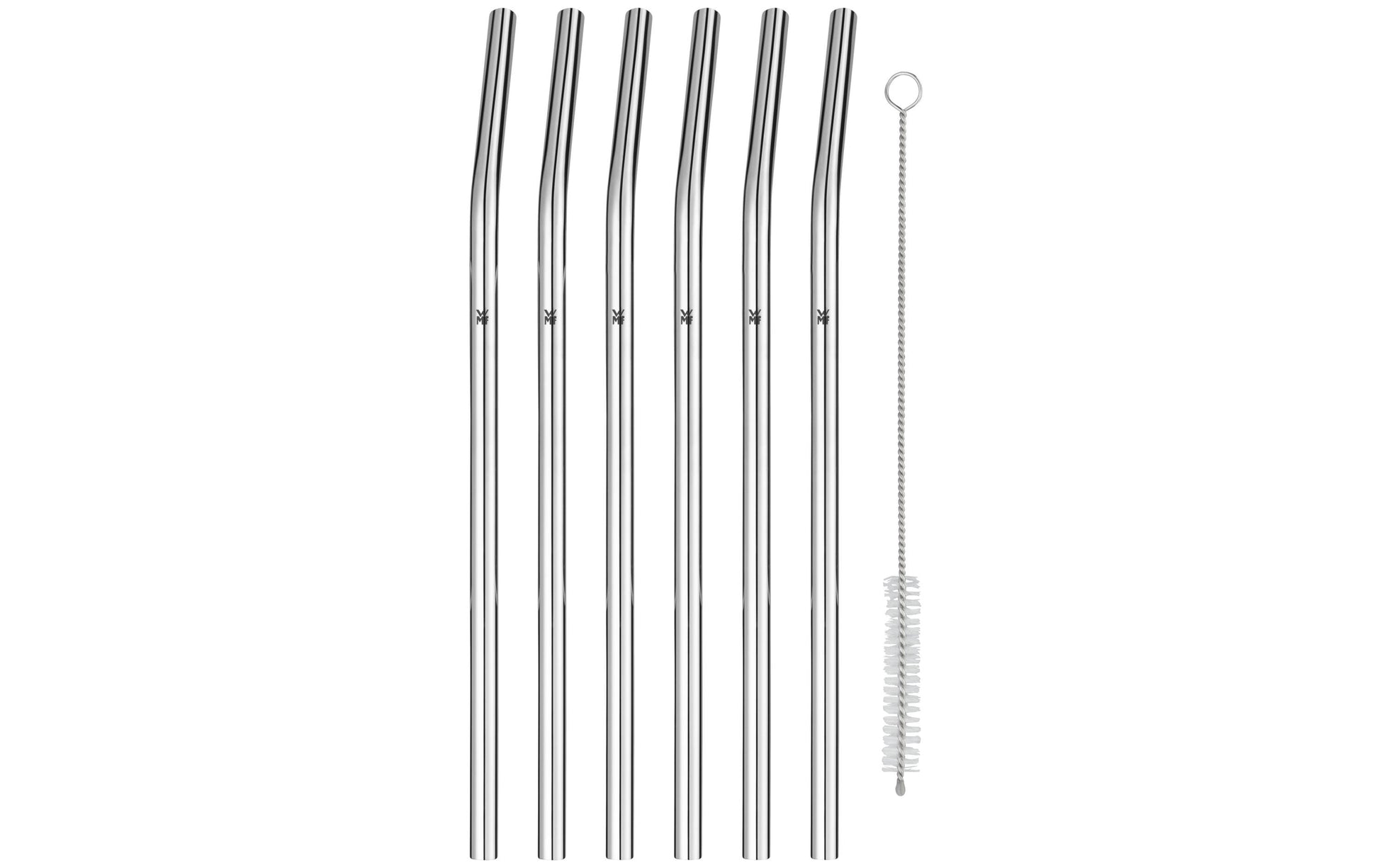WMF Gebogene Trinkhalme – Silber – 24 cm – Edelstahl – 6 Stk – mit Bürste