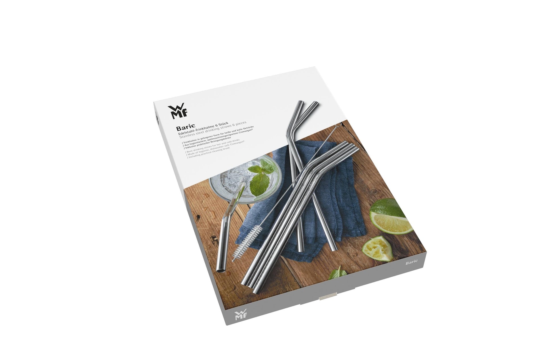 WMF Gebogene Trinkhalme – Silber – 24 cm – Edelstahl – 6 Stk – mit Bürste