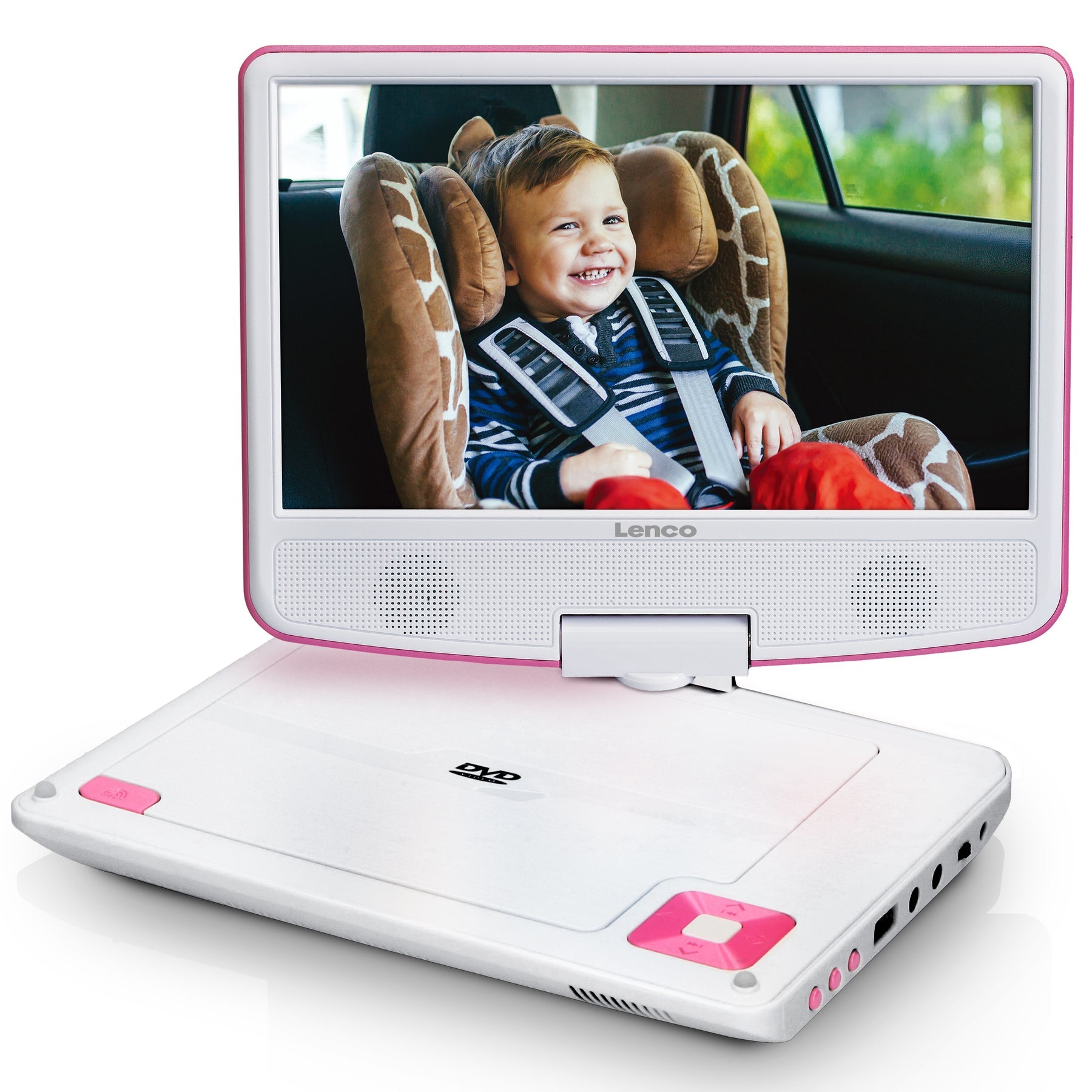 Lenco DVP-920 – 9" Tragbarer DVD-Player, USB, CD/MP3, 90 min Akku – Pink