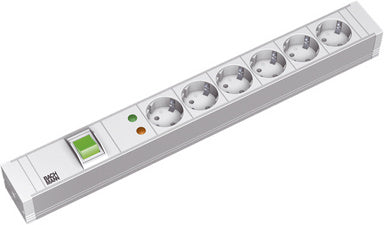 Bachmann 19" Steckdosenleiste – Typ F×6, Kabel 2 m, Stecker CEE7/7 – Kunststoff, Grau, Ein-/Ausschalter