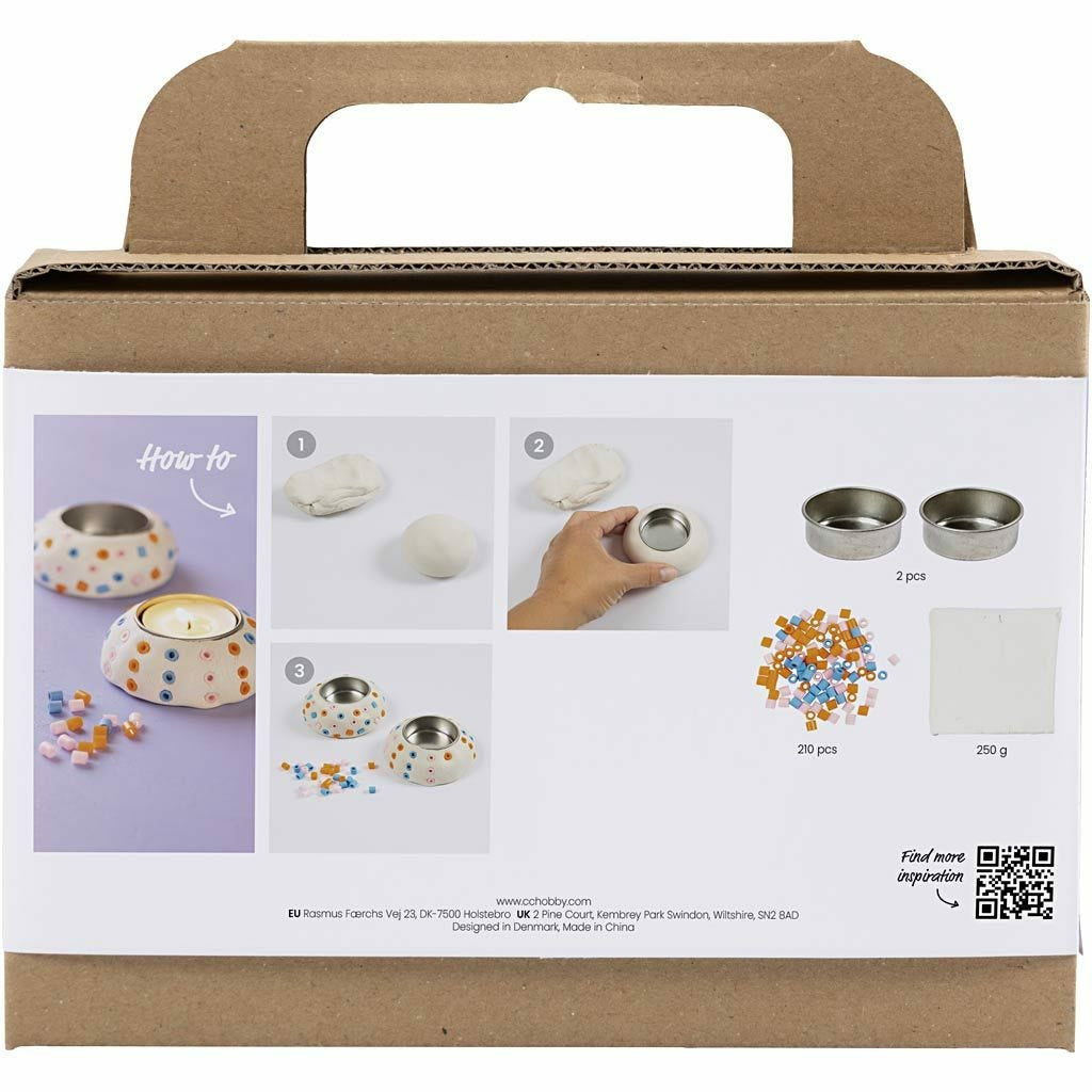 Creativ Company Knete-/Modelliermasse-Set – Teelichthalter basteln – ab 5 Jahren – lufthärtend