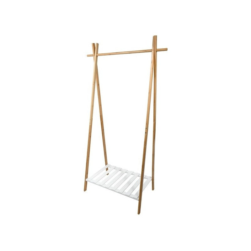 MSV Garderobenständer – Bambus/MDF – Weiss/Natur – 1'605 mm
