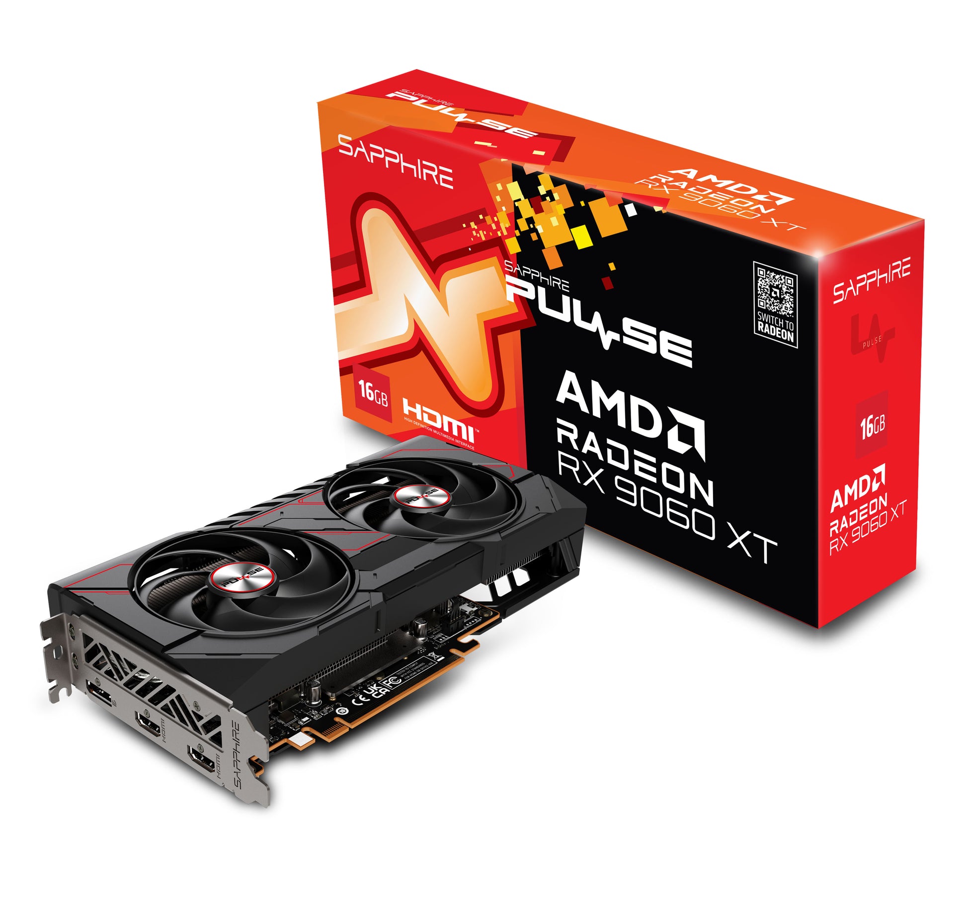 Sapphire RX 9060 XT PULSE GAMING OC – PCIe Grafikkarte, 16 GB GDDR6 – 2×HDMI/1×DP, PCIe 5.0, 1×8-pin