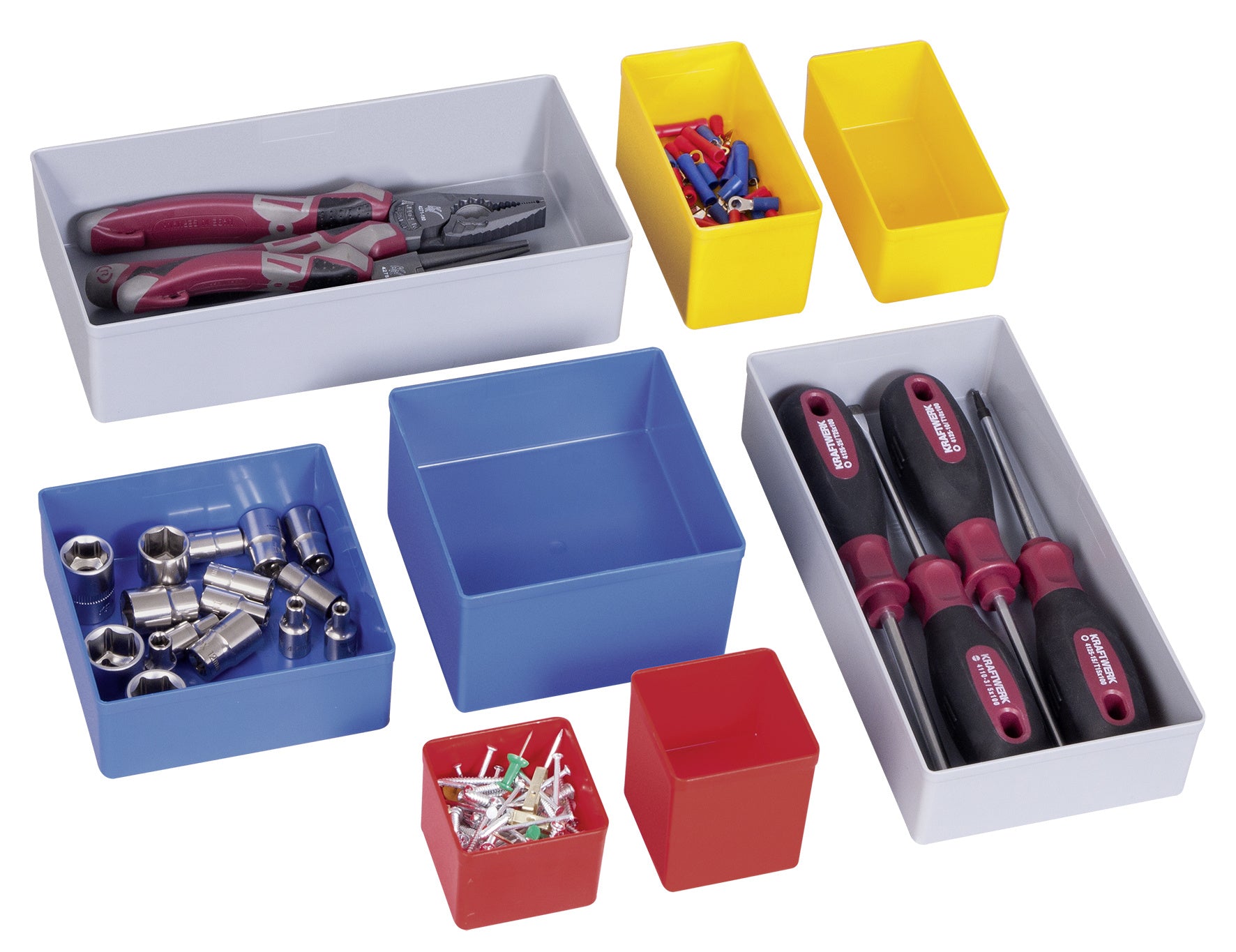 KRAFTWERK Insetboxenset – 22-teilig, blau/grau/rot/gelb