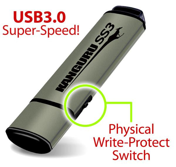 iStorage Kanguru SS3 – 128 GB, USB-A 3.2 Gen 1, 105/78 MB/s, Schreibschutzschalter, für Windows/Mac OSX/Linux
