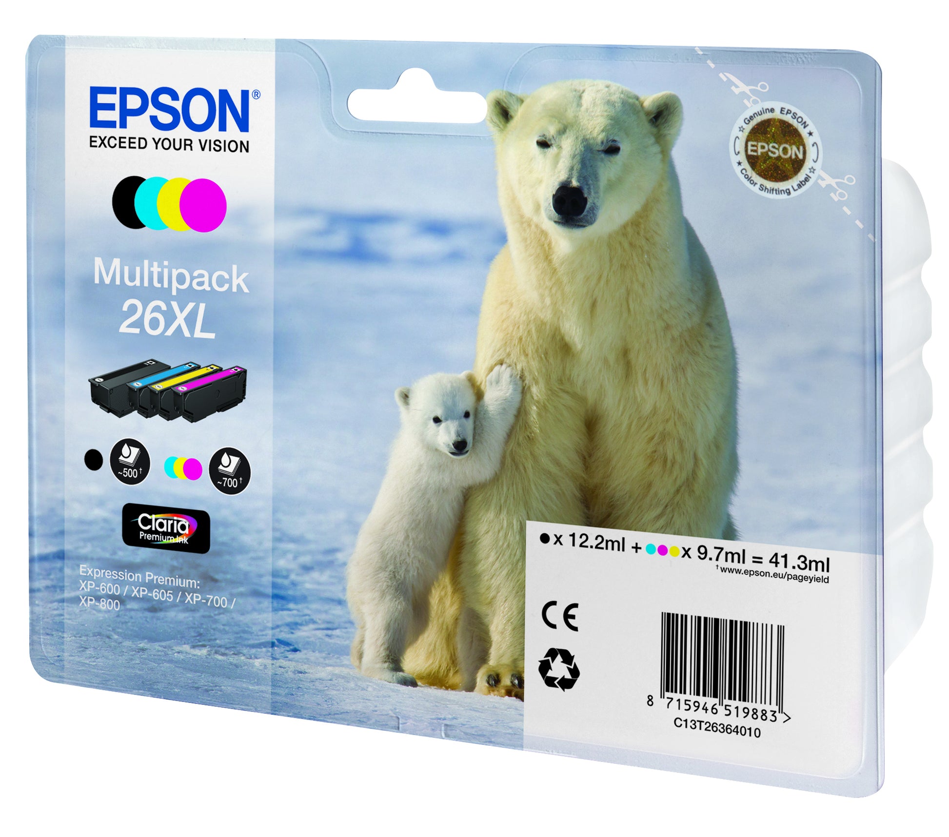 Epson Tintenpatronen-Multipack 26XL, CMYK, 4er-Pack – für Inkjet-Multifunktionsgeräte