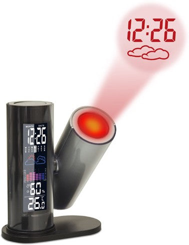 Technoline Projektionswecker – Digital, Thermometer, Hygrometer, Schlummerfunktion, 7 × 10,1 × 7 cm, Schwarz