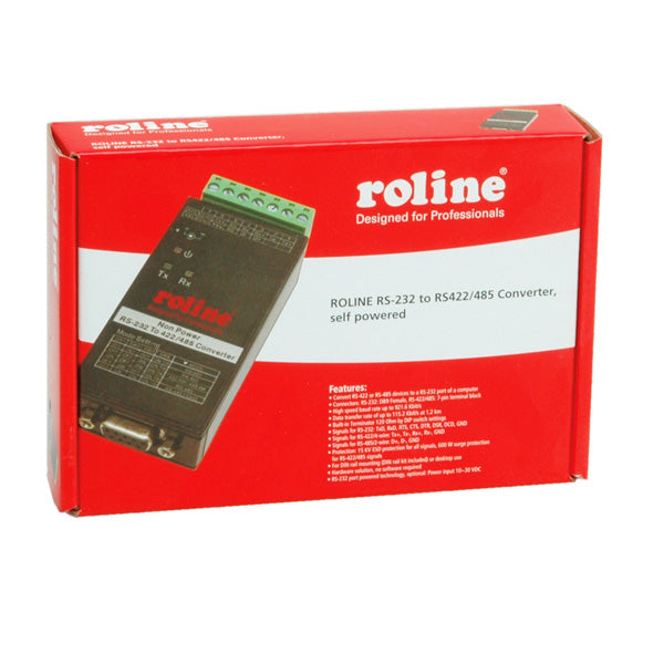ROLINE RS-232 zu RS-422/RS-485 Konverter – bis 115 Kbit/s, 3 kV optisch isoliert, DB9/7-pol. – für RS-422/485