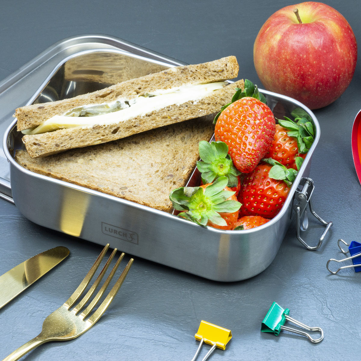 Lurch Lunchbox Snap – 1,2 l, 20 × 15 × 6 cm, Edelstahl 18/10/Kunststoff, Silber, spülmaschinenfest, BPA-frei